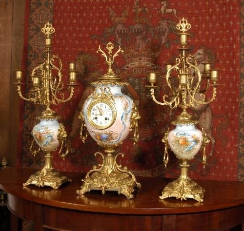 fig 4. ***** SOLD ***** Large Antique French Porcelain and gilt Clock Set - A.D Mougin